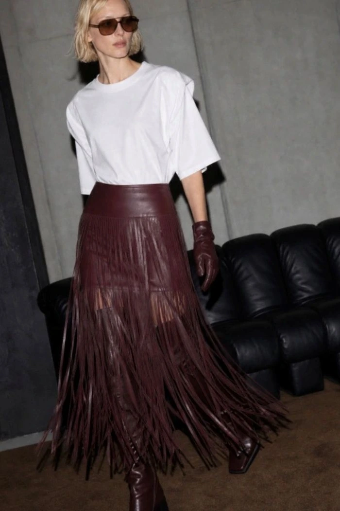 TASSEL SKIRT LEATHER_WORN2 1 ΦΟΥΣΤΑ TASSEL - Εικόνα 1